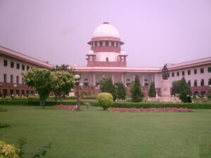 The Supreme Court of India, photographed about 170 metres from the main building outside the perimeter wall.