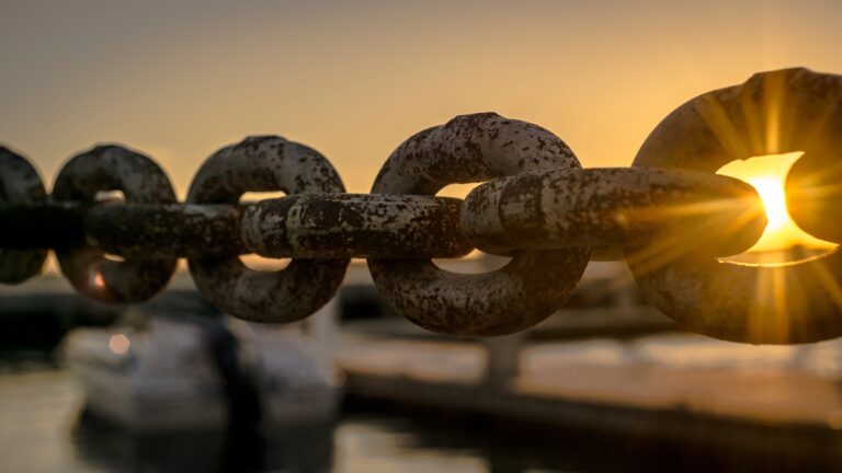 A metal chain in the evening sun