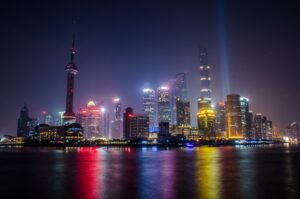 A skyline photo of Shanghai.